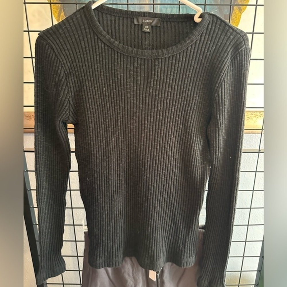 J crew xs black waffle knit top